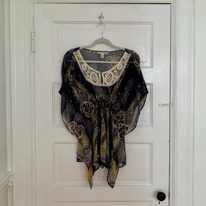 Trinity Anthropologie 100% Silk Multicolor Paisley Silk Kaftan Top